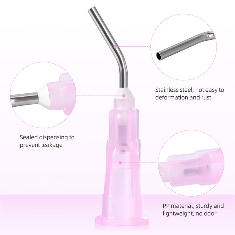[Australia - AusPower] - JMU 100Pcs Bent Dispensing Tips 18g, Blunt Tip Dispensing Needle, Dental Pre Bent Flow Dispensing Etch Tips, Disposable Oral Irrigation Needle Tips, Pink 100 