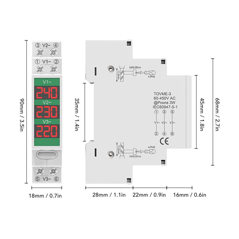 [Australia - AusPower] - Din Rail Voltmeter, LCD Digital Display Voltage Meter, Din Rail Mount, 3 Phase Ac Voltmeter Accurate Measurement Quickly Realize Relevant Functions by Pressing Keys 