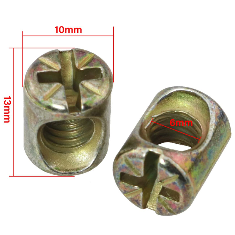 [Australia - AusPower] - Cross Dowels/Barrel Nut FMHXG 20PCS M6x13mmx10mm Cross Dowels Slotted Barrel Nuts for Furniture Beds Crib Chairs, Barrel Nuts 