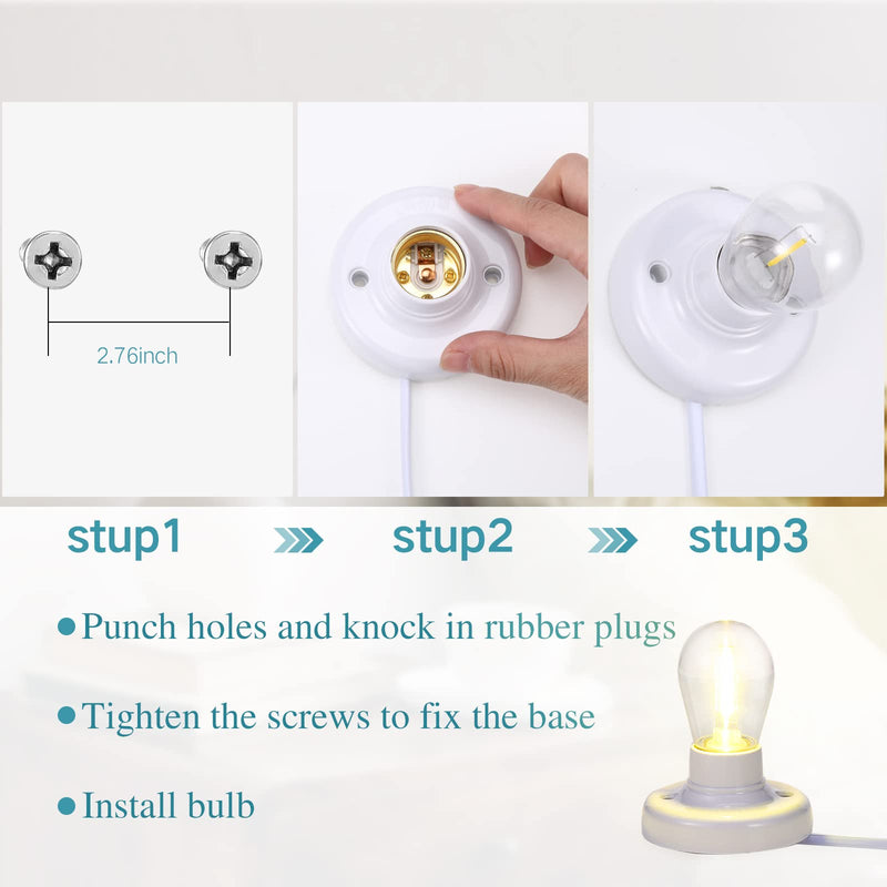 [Australia - AusPower] - 2 Pcs Light Socket with Cord Light Bulb Base E26/ E27 Lamp Base Desktop 9.84 ft Screw Light Bulb Holder Replacement Light Bulb Socket with On/Off Switch Hanging Light Cord Extension 