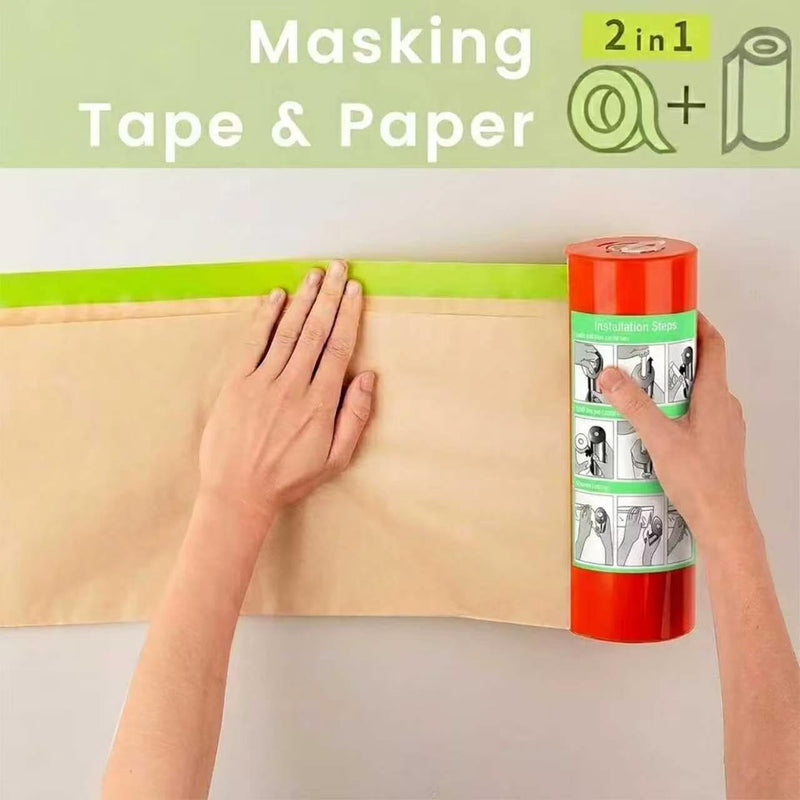 Pre-Taped Masking Paper with Dispenser - 12" x 50' Painters Paper and Tape for Painting House, Furniture, Cars Auto Body (1 Dsp 1Tape 2 Refills: 12" x50') 1 Dsp 1Tape 2 Refills: 12"x50'
