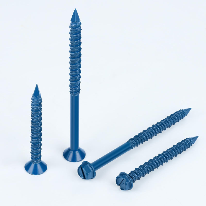 [Australia - AusPower] - 1/4" x 1-1/4" Blue Hex Head Concrete Screw Anchor Kit for Anchoring to Masonry, Block or Brick, 100 PCS 1/4" x 1-1/4" 