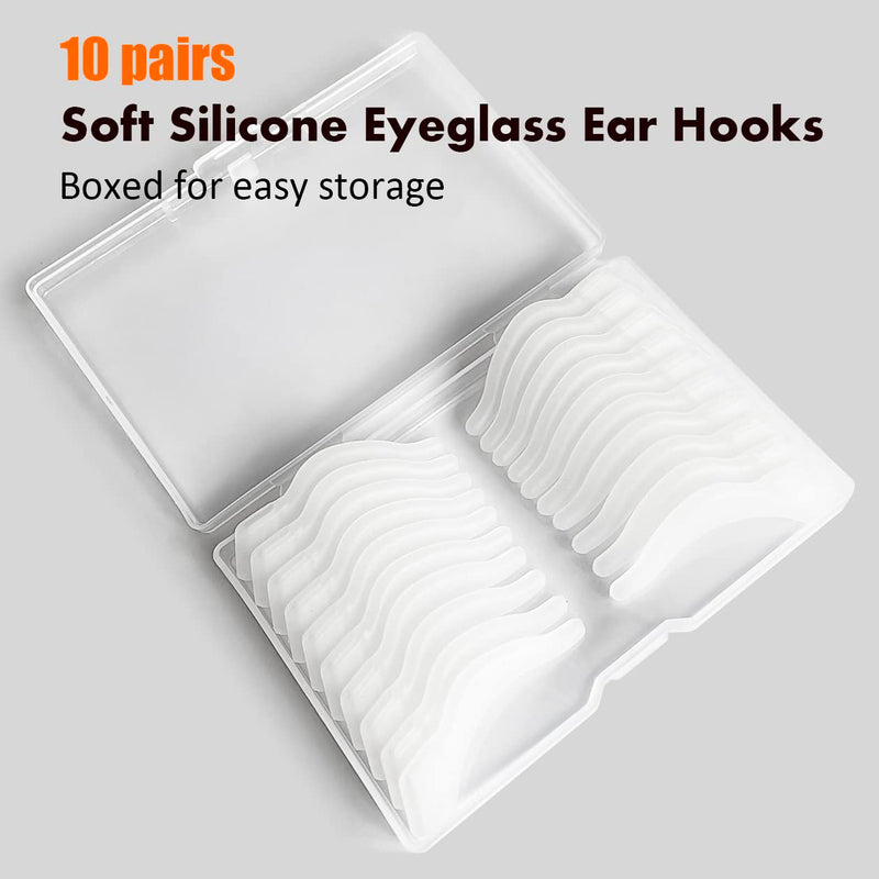 [Australia - AusPower] - PTSLKHN Soft Silicone Eyeglass Ear Hooks, 10 Pairs of Non-Slip Eyeglasses Ear Grips for Glasses, Sunglasses, Reading Glasses Clear 