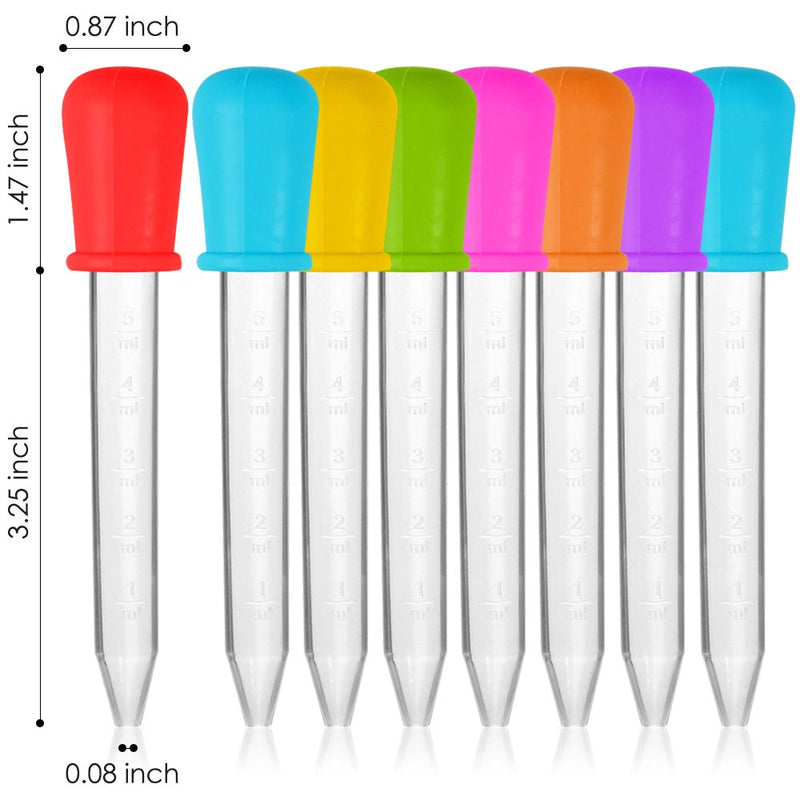 [Australia - AusPower] - 8 Pcs Liquid Droppers, SENHAI Silicone and Plastic Pipettes Transfer Eyedropper with Bulb Tip for Candy Oil Kitchen Kids Gummy Making - 7 Colors 