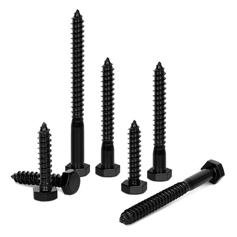 [Australia - AusPower] - 5/16" x 2-1/2" Stainless Steel Lag Screws Bolts, Heavy Duty External Hex Head Wood Screws, Black Finish, Partial Thread, 10 PCS 5/16" x 2-1/2" 