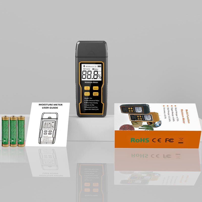 [Australia - AusPower] - Wood Moisture Meter, 2 Pins Moisture Meter for Drywall, Humidity Tester for Wood, Backlit LCD Display with Audible and Visual, for Wood, Wall, Cardboard, Drywall, Paper, Packing Materials 