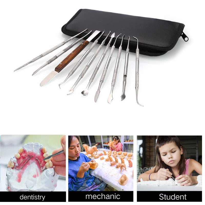 [Australia - AusPower] - Angzhili Stainless Steel Dental Wax Carver Tools,10 Pcs Plaster Carving Knife,Wax Carving Kit for Wax Shaping,Dental Lab Tool,Dentist Sculpture Instruments Kit with Case 