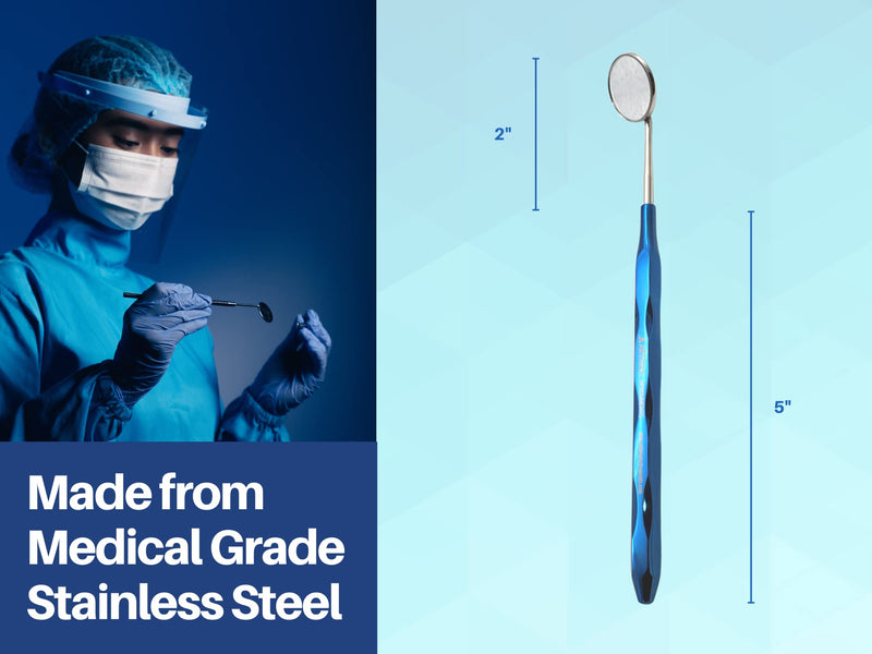 [Australia - AusPower] - Dental Mirror Stainless Steel with Blue Plasma Handle, Set of 5 Dental Mirrors Front Surface Rhodium Plasma Coated Cone Socket Threading by Artman Instruments 