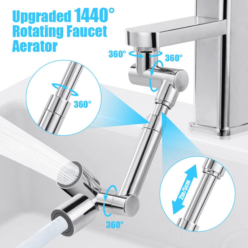 [Australia - AusPower] - Flintronic Rotating Tap Attachment, 1440 Degree Multifunctional Extension Tap with 2 Adjustable Aerlators, Faucet Extender for Kitchen and Bathroom 