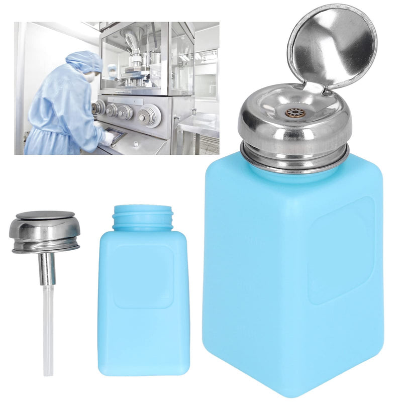 200 ml Press Type Solvent Dispenser ESD Safe Antistatic Square Bottle ESD Safe Dispenser Bottle Liquid Dispenser with Stainless Steel Lid (Blue)