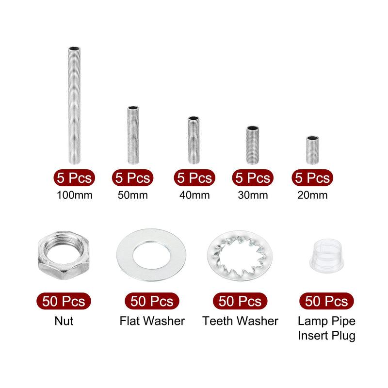 [Australia - AusPower] - PATIKIL M10 Thread 5 Size Lamp Pipe Kit with Lock Nuts Washers, 5 Set Fasteners Assortment Hardware for Chandelier Ceiling Light DIY, Zinc Plating 