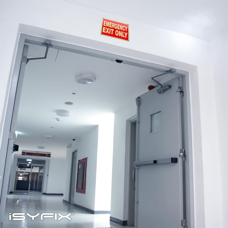 iSYFIX Emergency Exit Only Glow in the Dark Sign – 6 Pack 10x7 Inch – 40 mil Thick Polystyrene Plastic Sign, Laminated UV, Scratch & Fade Resistance, Waterproof, Indoor & Outdoor 6 Pk 10x7 Plastic Glow