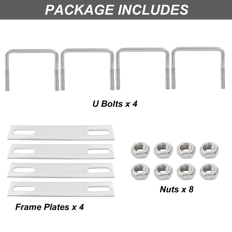 [Australia - AusPower] - 4 Sets 304 Stainless Steel Square U-Bolts, M8 x 82 x 75mm (Thread x Inner Width x Length) Tie Down U Bolt Clamp with Nuts and Plates for Automobiles Trailer Boat Trailer M8x82x75mm 4 
