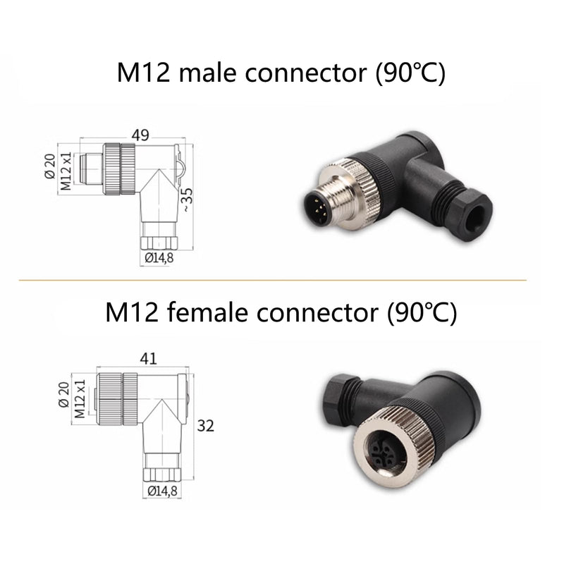 [Australia - AusPower] - 5Pcs M12 5 Pin Female Connector, Right Angle Field Assembly Wireable Adapter 12mm A Code Industrial Circular Connector IP67 Sensor for PG7 Cable Unshiled 125V 4A AC/DC for Electric Bicycles (Female) 