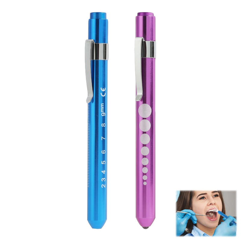 Pack of 2 Diagnostic Light Pupil Light - Reusable LED Pen Lamp with Pocket Clip for Students - Pupil Light - Penlight (Red and Blue)