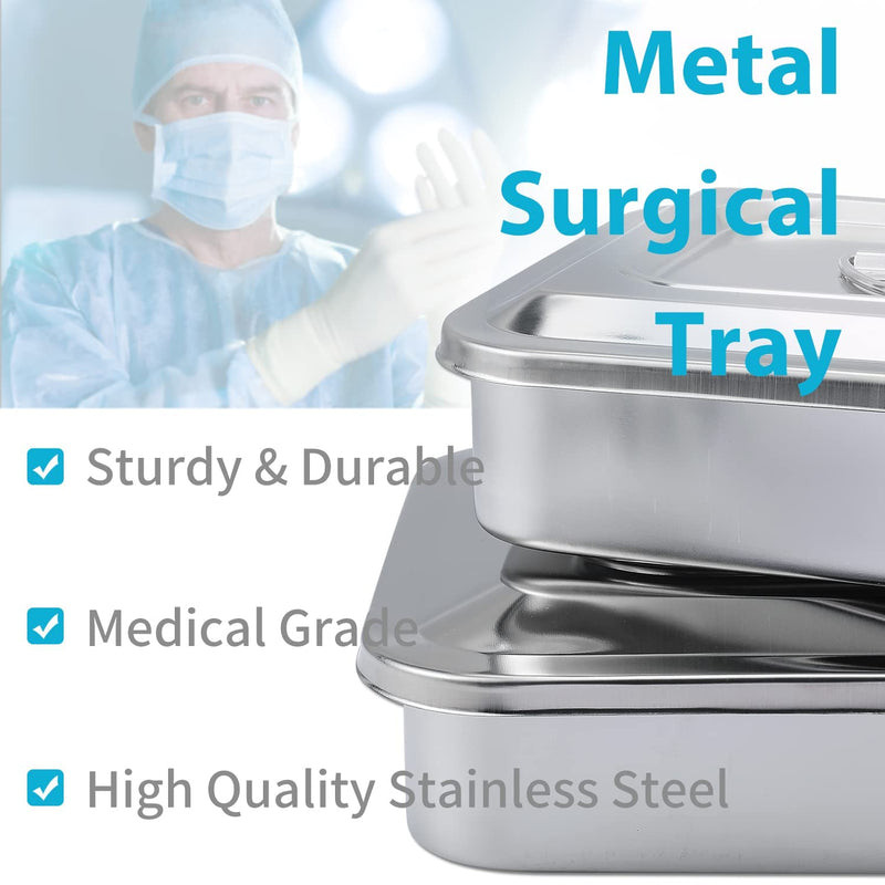 [Australia - AusPower] - Medical Surgical Trays Stainless Steel Dental Instruments Tray Organizer Holder Sterilization Plate Trays Box with Lid & Handle Grip & Holes 