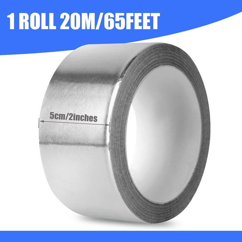 Romeda Aluminum Foil Tape, 2 inch x 65 Feet Foil Tape (3.9 mil), Silver Insulation Adhesive Metal Tape, High Temperature Heavy Duty HVAC Tapes for Ductwork, Dryer Vent, HVAC 2 inch x 65 Ft