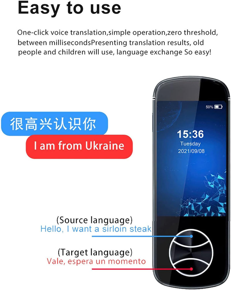 [Australia - AusPower] - SUNGLIFE Smart Language Translator Device – Two Way WiFi/Hotspot/Offline Instant 2.4 Inch Touch Screen Support 42 Languages Pocket Voice/Text/Recording/Photo Camera Translation Travel 