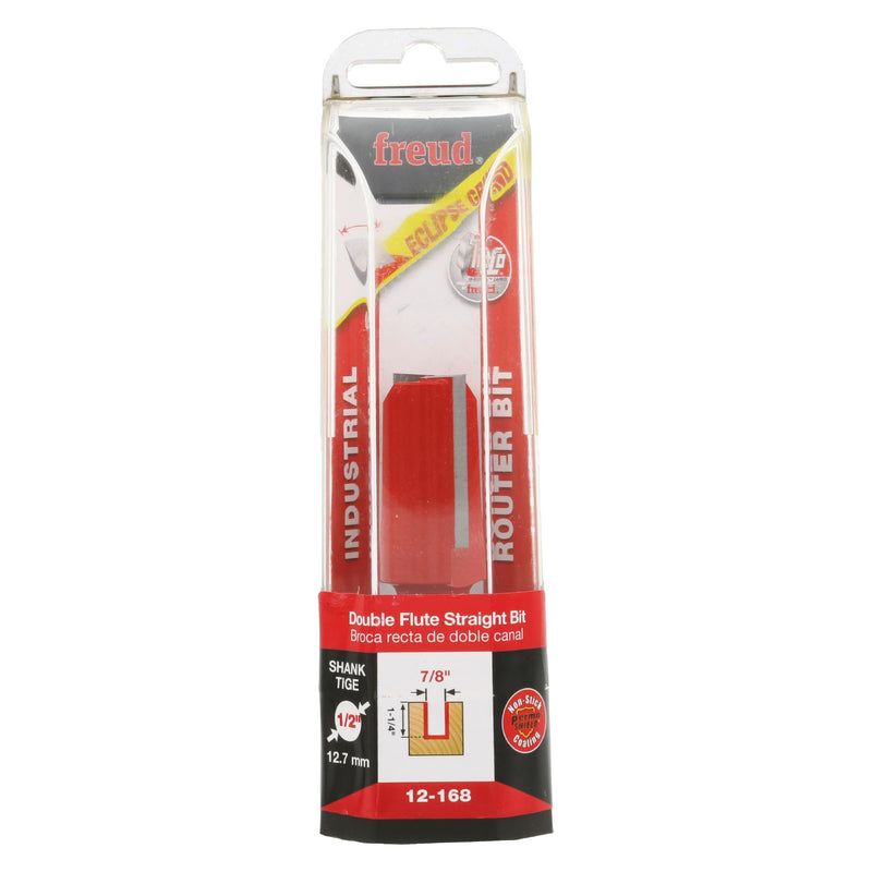 Freud 12-168: 7/8" (dia.) Double Flute Straight Bit with 1/2" shank, 3" overall length