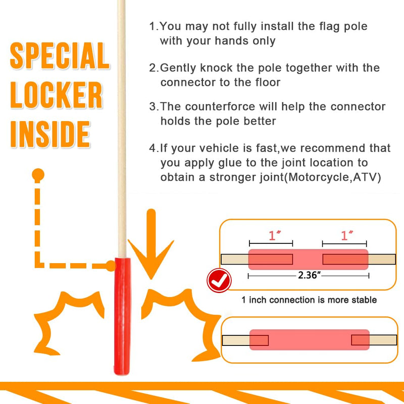 [Australia - AusPower] - Bike Safety Pole with Fiberglass Rod and Polyester Full Color Tear-Resistant Waterproof Flag, Orange Reflective Safety Flag for Cycling 1 