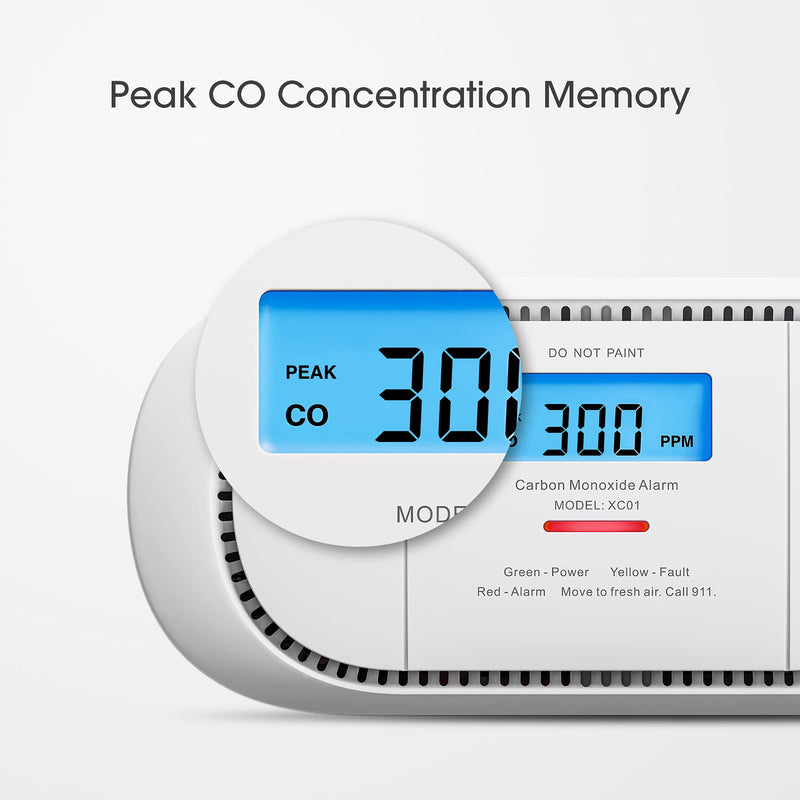 X-Sense Carbon Monoxide Detector Alarm with Digital LCD Display, Replaceable Battery CO Alarm Detector with Peak Value Memory, XC01-R Standalone Model (1-Pack)