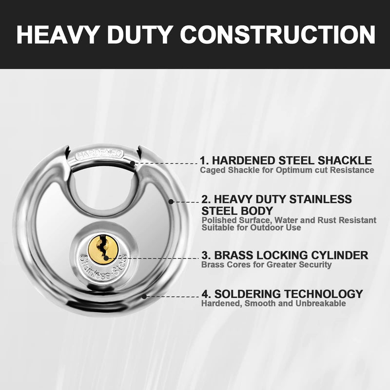 [Australia - AusPower] - Vervida® Keyed Padlock Stainless Steel Disc Lock with 3 Keys, 3/8 Inch Shackle 70mm, Heavy Duty Lock Outdoor Waterproof Storage Lock for Warehouse, Garage, Storage Locker, and Outdoors (1 Pack) 1 Pack 