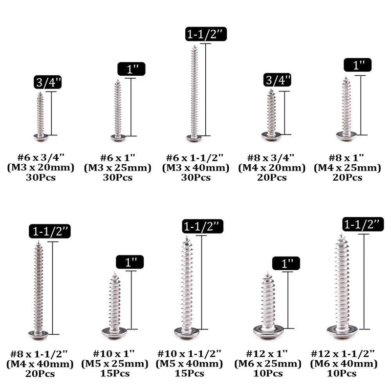 [Australia - AusPower] - Hilitchi 304 Stainless Steel Hex Washer Head and Phillips Truss Head Self Drilling Sheet Metal Tek Screws Assortment Kit (Phillips Truss Head) 