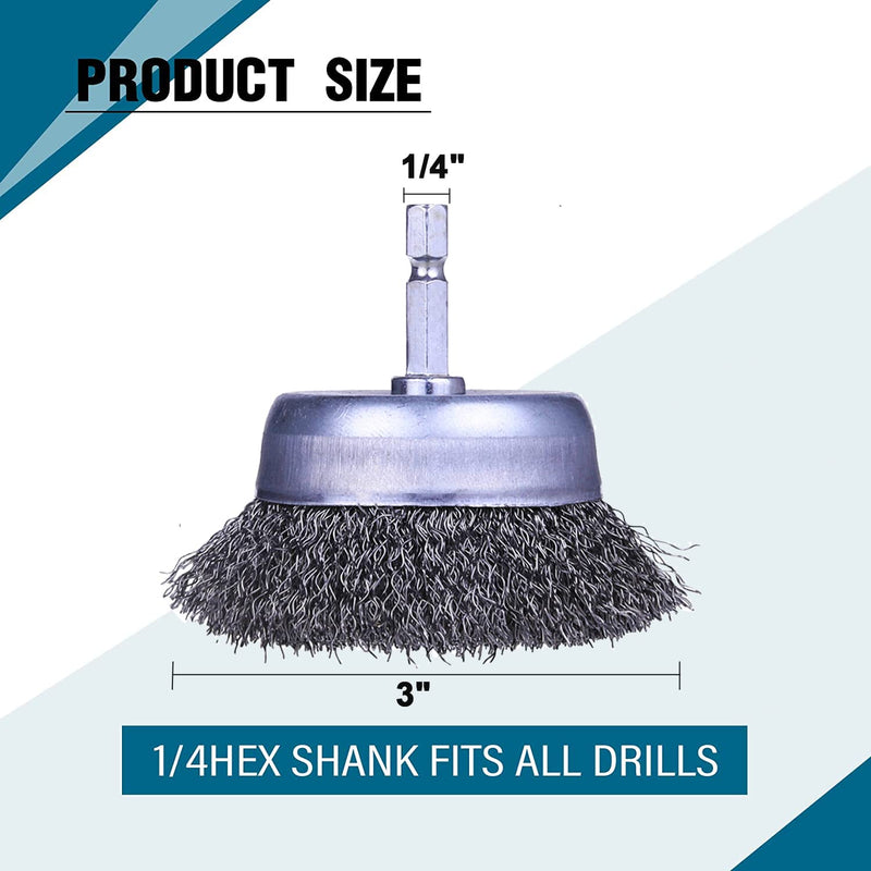 [Australia - AusPower] - 5 Pack Wire Cup Brush for Drill, Wire Brush for Drill 1/4 Inch Hex Shank, 0.012 Inch Coarse Carbon Steel- 3 Inch Wire Brush Drill Attachment 5 Pcs wire cup brush 