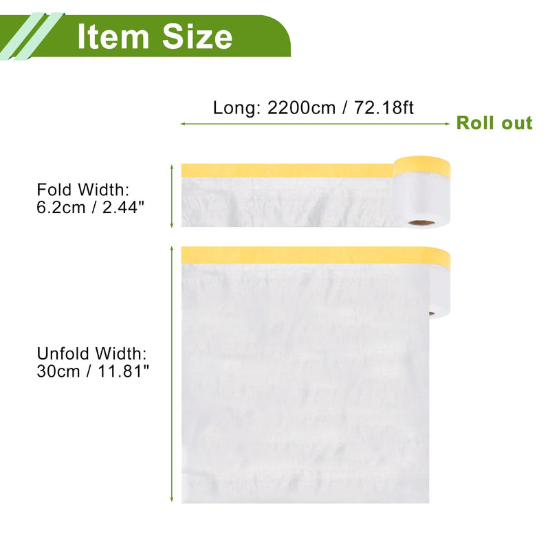 Pre-Taped Masking Film Plastic Cover PE Film Masking Paper 1 Pc 2200x30cm / 72.18ftx11.81" White Yellow