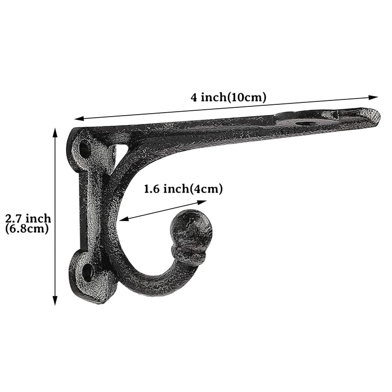Cast Iron Shelf Brackets 4 Inch, 4 Pack Black Rustic Shelf Brackets with Hooks，Heavy Duty Floating Brackets Wall Mounted, Decorative Brackets for Wood Shelves 4 Pack 4'' Bracket