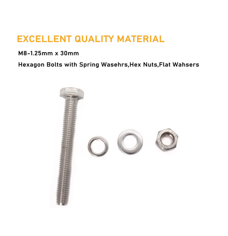 [Australia - AusPower] - binifiMux 10-Pack M8 x 30mm Hexagon Bolts Hex Screws,M8 Hex Nuts M8 Flat Washers/Spring Lock Washers Set, 304/18-11, Plain Finish M8 x 30mm 40pcs 