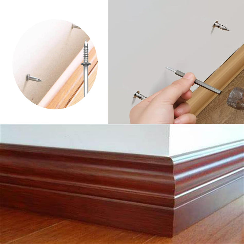 [Australia - AusPower] - 200pcs Double-Head Skirting Thread Seamless Nails with BONUS 2pcs Sleeve Tools, Double Headed Nails Non Marking Double Sided Nails, Invisible Security Screws for Wood Baseboards Double-Headed Nails. 