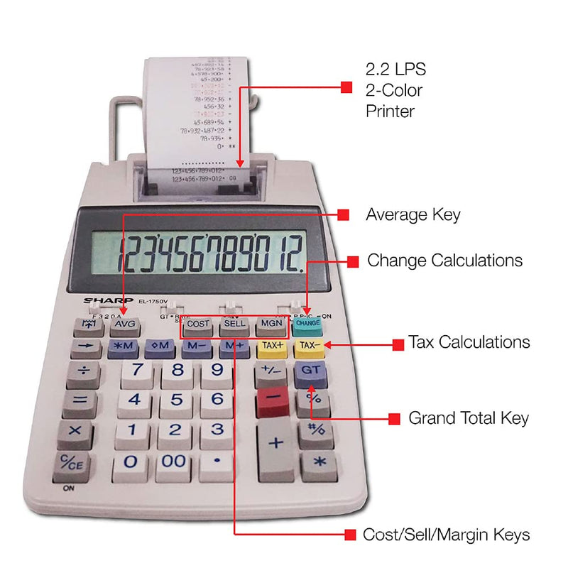 [Australia - AusPower] - Sharp SH-EL1750V Printing Calculator, Black/Red 
