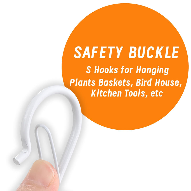 [Australia - AusPower] - 24 PCS S Hooks for Hanging with Safety Buckle, 3.5 inch Heavy Duty Metal S Shaped Hooks Stainless Steel for Hanging Kitchen Utensil, Cups, Pots, Plants, Bags, Hats (White) 24 Pcs White 