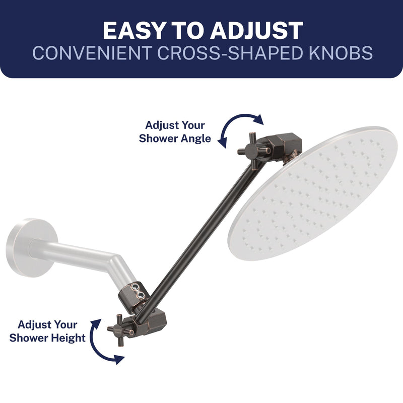 HammerHead Showers® Solid Metal 12-Inch Adjustable Shower Extension Arm – Raises Showerhead Height, Supports up to 10lbs – Oil Rubbed Bronze 12 Inches