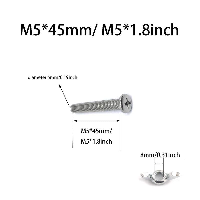 [Australia - AusPower] - 20 Pack Wing Nut Machine Screw Bolt Set M5x45mm 304 Stainless Butterfly Nut Machine Screws(M5X45 Bolt and Wing nut) M5*45mm 