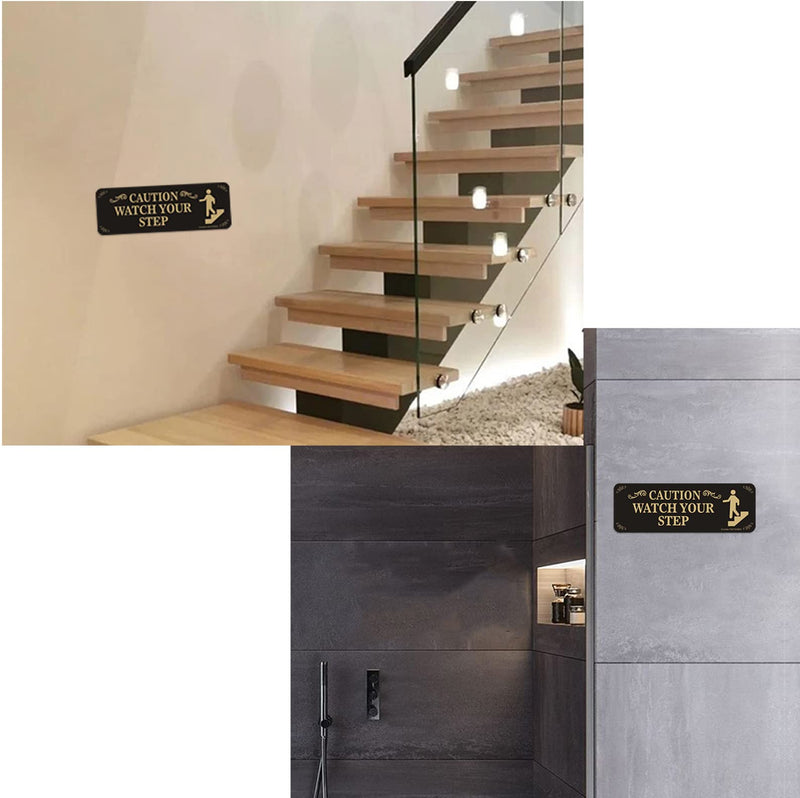 [Australia - AusPower] - 3 Pack Caution Watch Your Step Sign, 3” x 9” Thick Acrylic Self-Adhesive Warning Sign for Business Restaurants Offices, Easy to Install 