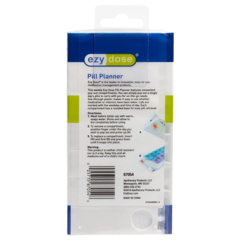 [Australia - AusPower] - EZY DOSE Weekly (7-Day) AM/PM Pill Case, Medicine Planner, Vitamin Organizer Box, Small Pop-out Compartments, 2 Times a Day, Blue and Purple Lids, BPA Free 1 Count (Pack of 1) 