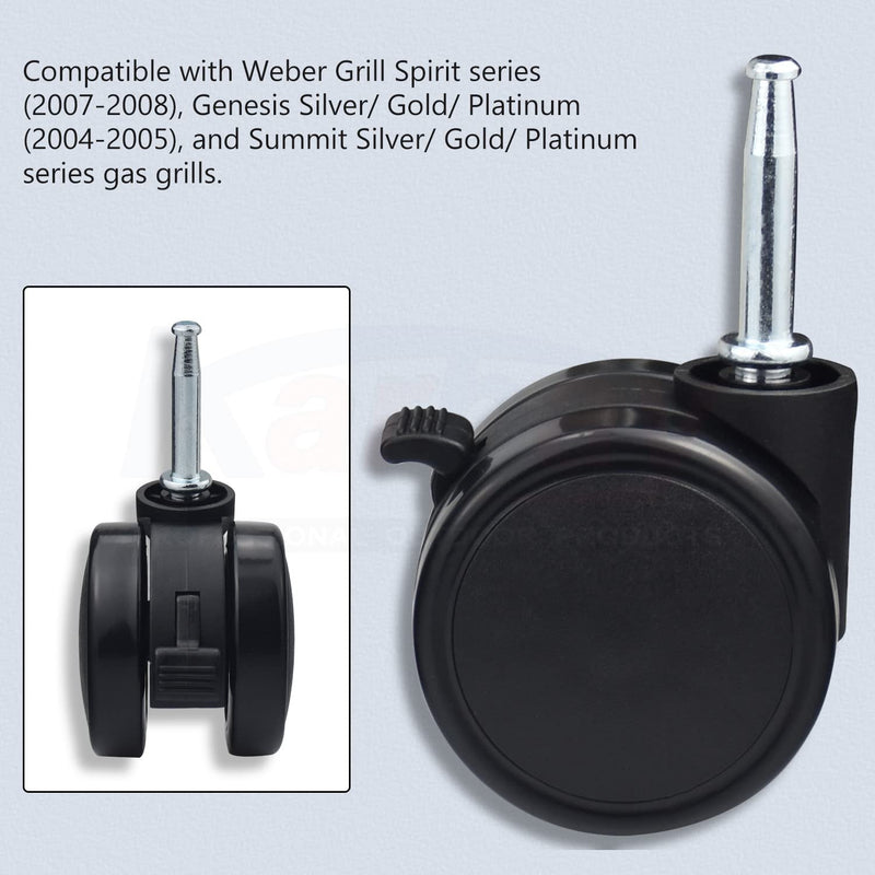 [Australia - AusPower] - Caster Wheel Gas Grills/Stem Style Locking Swivel Caster 6414 306414 for Weber, Genesis, Summit, Silver, Spirit Gas Grills, Includes Caster Insert (2 5/16" in Diameter) (2) 