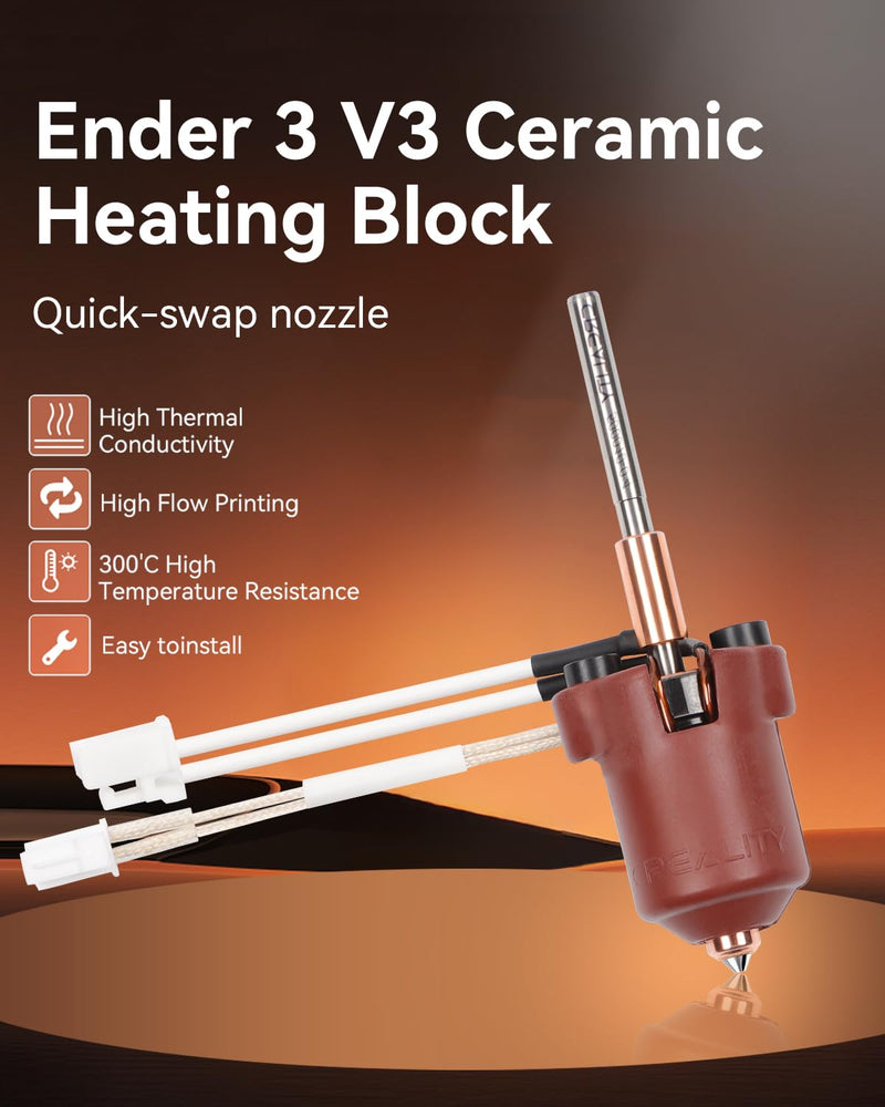 Creality Official Ender 3 V3 Plus/3 V3 Ceramic Heating Block Kit, with Integrated Nozzle, Supports 300°C High Temperature and 600mm/s High-Speed Printing 60W Fast Hotend Kit For Ender 3V3/3V3 Plus