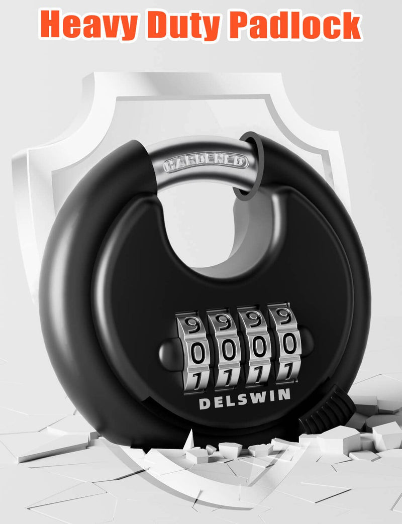 [Australia - AusPower] - DELSWIN 4-Digit Disc Combination Lock Outdoor - Heavy Duty Combination Padlocks with Hardened Steel Shackle Weatherproof Combo Locks for Gates,Sheds,Fence,Storage Unit (3/8" Shackle, Black,2 Pcs) Black 2Pcs 
