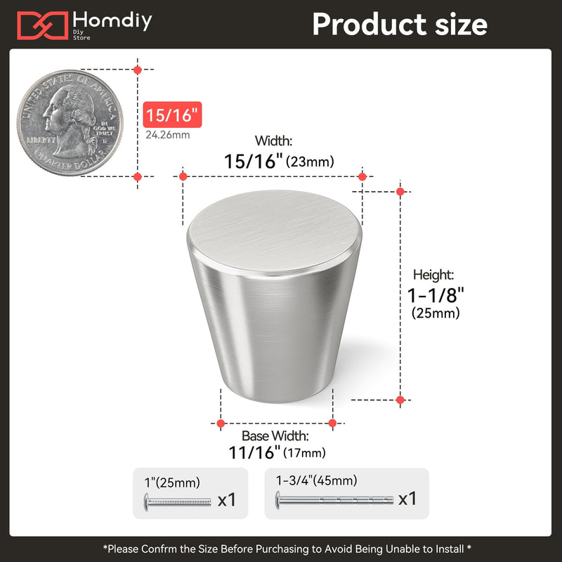 homdiy 15 Pack Brushed Nickel Cabinet Knobs Silver Dresser Knobs Small Drawer Pulls Round Kitchen Cabinet Hardware