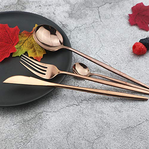 JASHII 24 Pieces 304 Stainless Steel Rose Cutlery Set Home Kitchen Silverware Set, Mirror Polished, Knife/Fork/Spoon, Modern Elegant Silverware Set for Party, Christmas Rose Gold