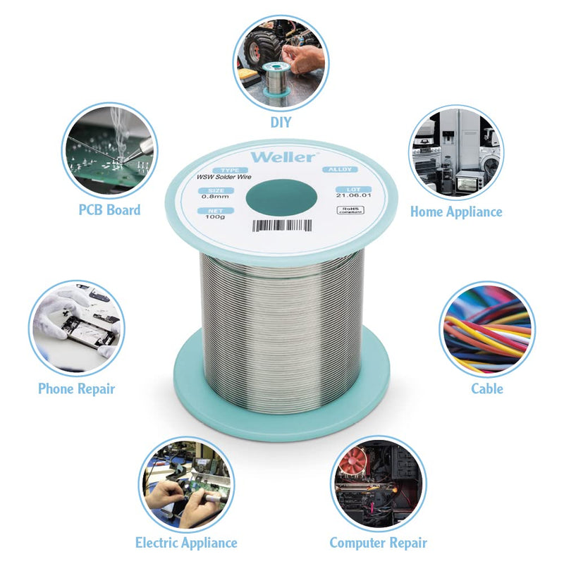 Weller WSW SnPb (T0051403399) Solder Wire, Dia: 0.3 mm / 0.012 in, Wt: 100 g / 3.527 oz, Alloy Sn60Pb40, Flux content 2.2% 0.3mm .3 mm