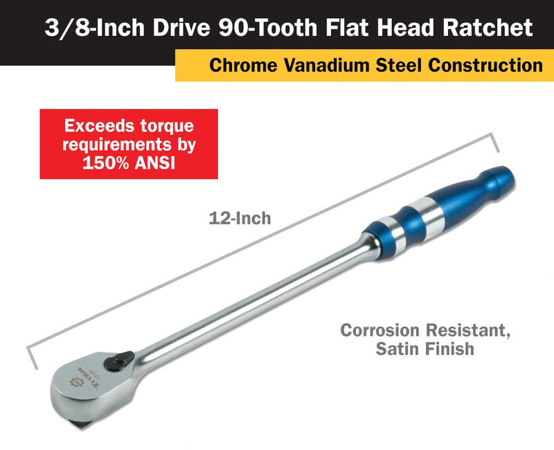 Titan 12161 3/8-Inch Drive x 12-Inch 90-Tooth Flat Head Ratchet 1/4" Dr Flat Head