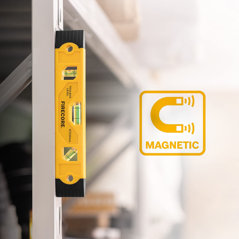 Firecore FSL230PC Spirit Level 230 mm with Magnet, Torpedo Level with 3 Bubble Spirit Levels 45°, 90° & 180° 230mm