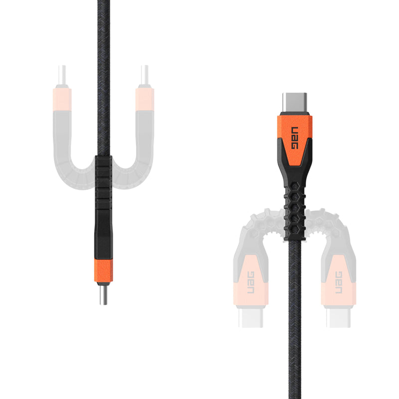 URBAN ARMOR GEAR UAG Rugged Kelvar Core USB-C to USB-C Cable 5ft/1.5m 60W Power Delivery PD Reinforced Fast Charging Cable for iPhone 17, MacBook, iPad Pro, Samsung Galaxy S26, Black/Orange