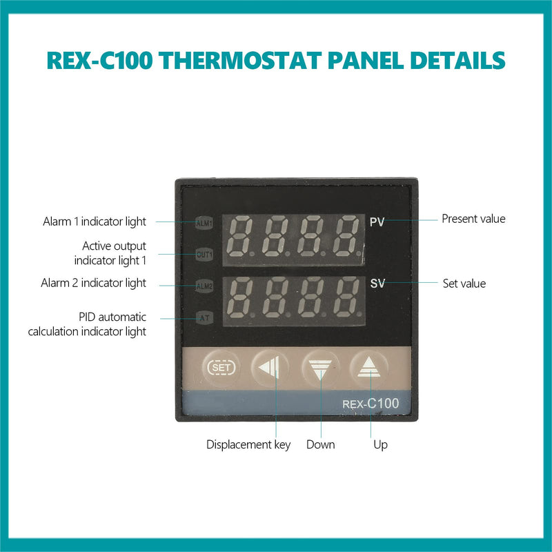 [Australia - AusPower] - REX-C100 PID Temperature Controller Kit with SSR and Thermocouple Digital Thermostat Controller 0‑400℃+ 25A SSR + 1m M6 K Type Thermocouple for Industrial Oven 