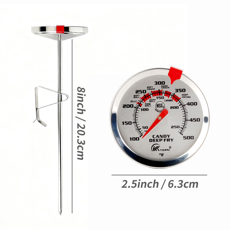 [Australia - AusPower] - KT THERMO Deep Fry Thermometer with Instant Read Dial Thermometer, 8" Stainless Steel Probe，100-500°F, for Syrup, Candy, Jam, and deep Frying 