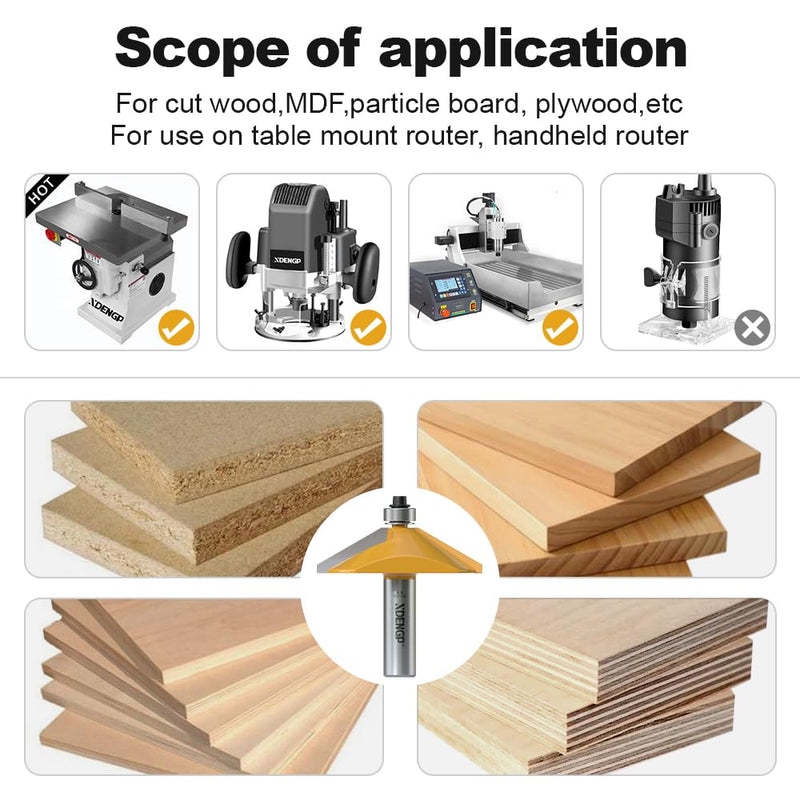 [Australia - AusPower] - 60 Degree Chamfer Router Bit with 9/16 Inch Cutting Length,1/2 Inch shank Carbide Edge Forming Bevel Router Bit with Bearing, Chamfer Bit Miter Angle Milling Cutters Tool 1/2 Shank 60° - 9/16" Length - 1/2" Shank 